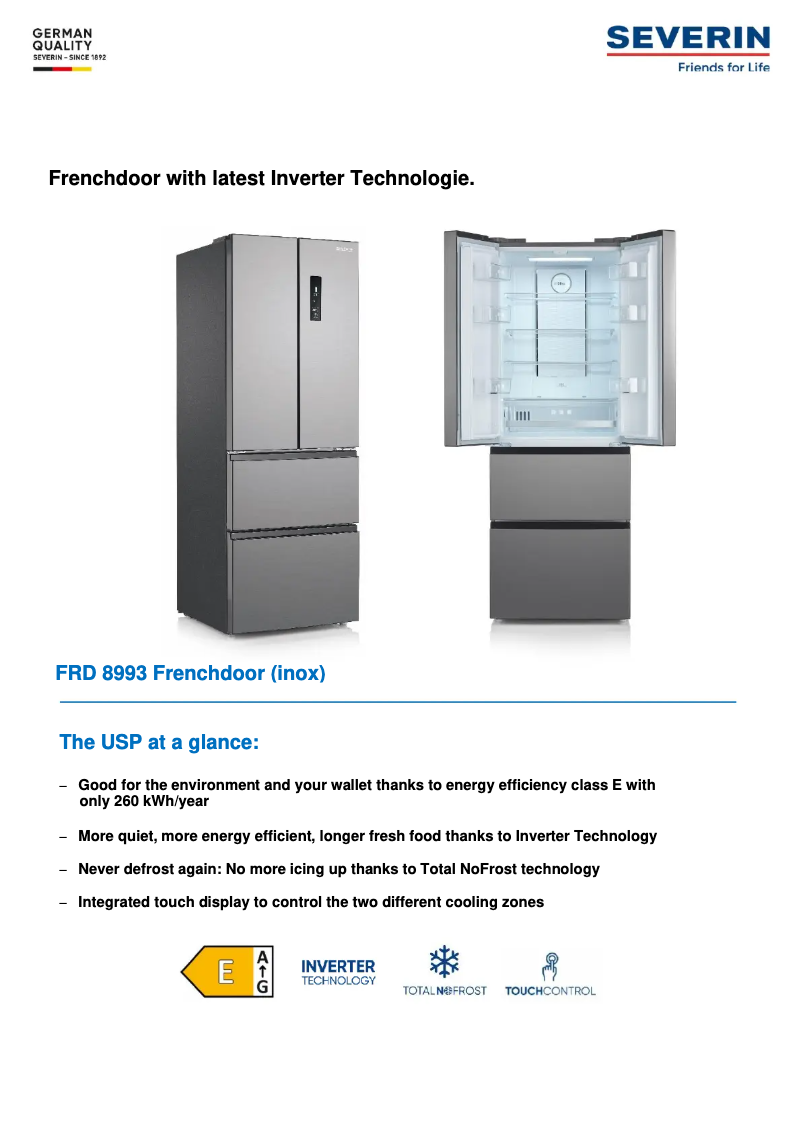 Page 1 de la notice Fiche technique Severin FRD 8993