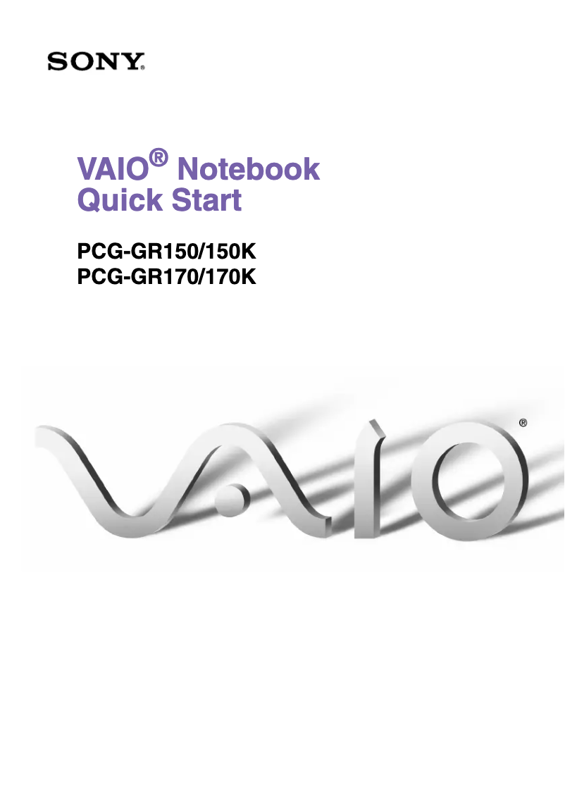 Image de la première page du manuel de l'appareil Vaio PCG-GR170
