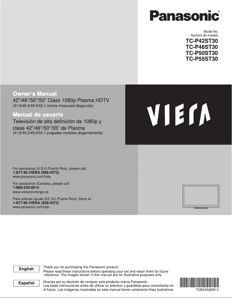 Page 1 de la notice Manuel utilisateur Panasonic Viera TC-P55ST30