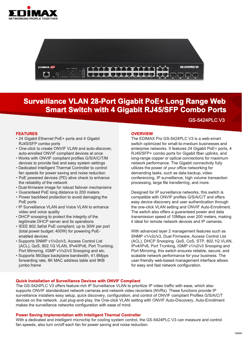 Page n°1 - Fiche technique Edimax GS-5424PLC V3