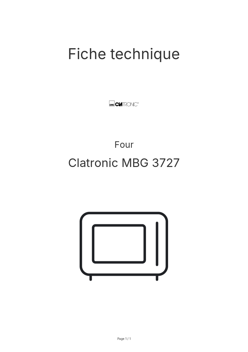 Page n°1 - Fiche technique Clatronic MBG 3727
