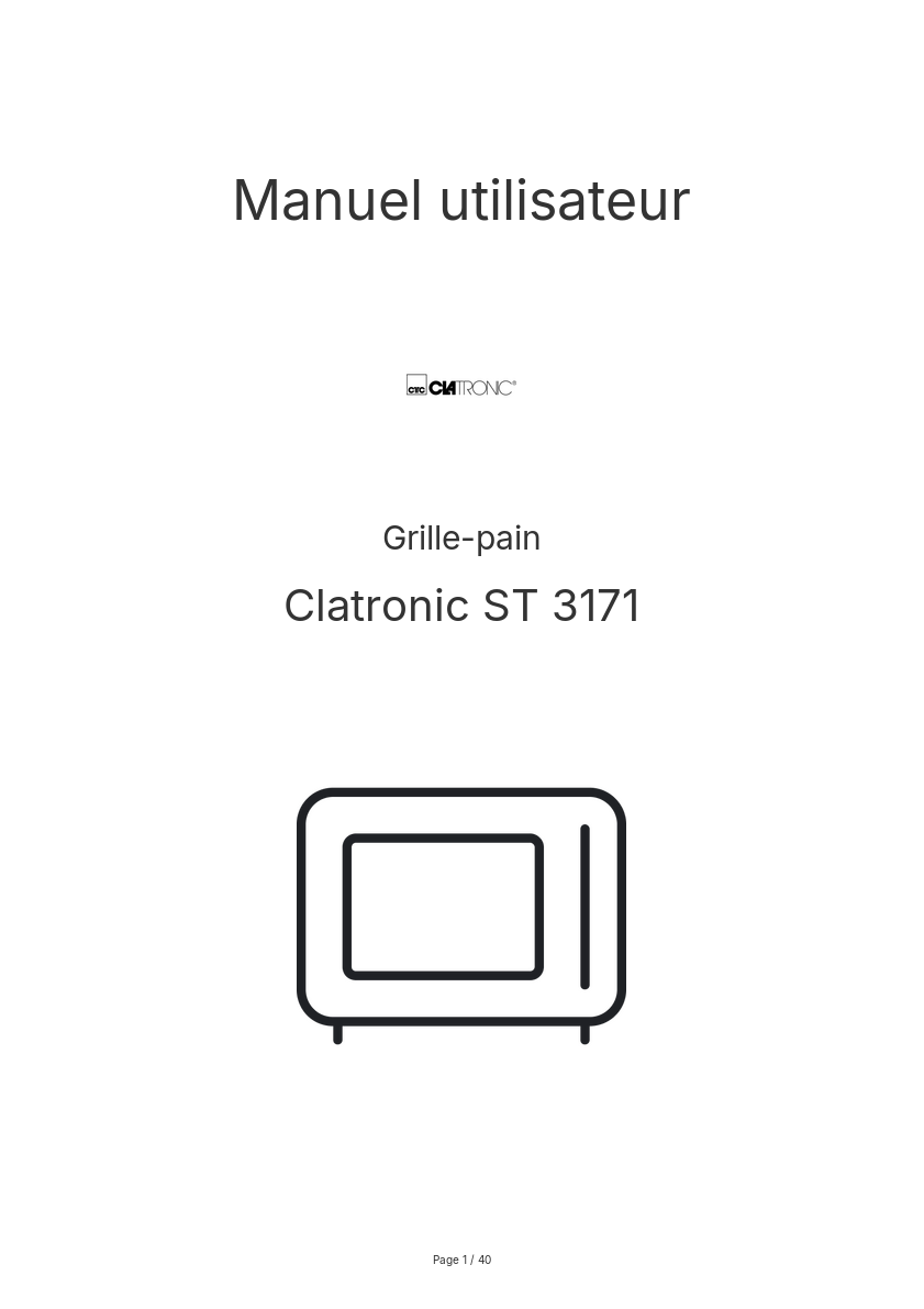 Page n°1 - Manuel utilisateur Clatronic ST 3171