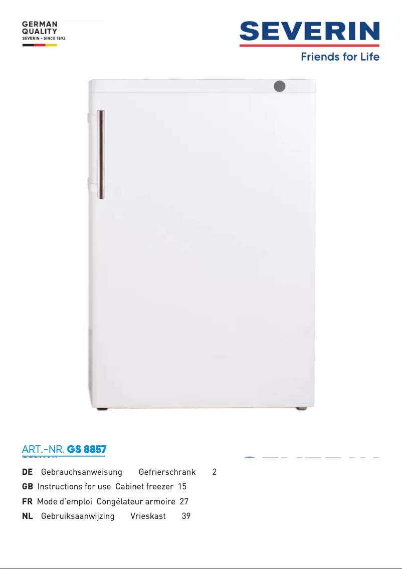 Page 1 de la notice Manuel utilisateur Severin GS 8857