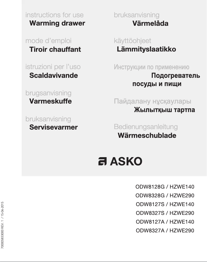 Page 1 de la notice Manuel utilisateur Asko ODW8127S