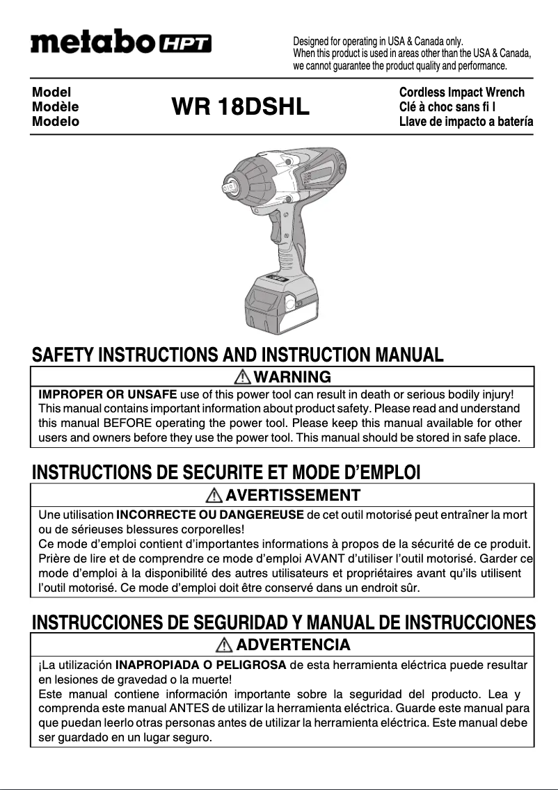 Page 1 de la notice Manuel utilisateur HiKOKI WR 18DSHL
