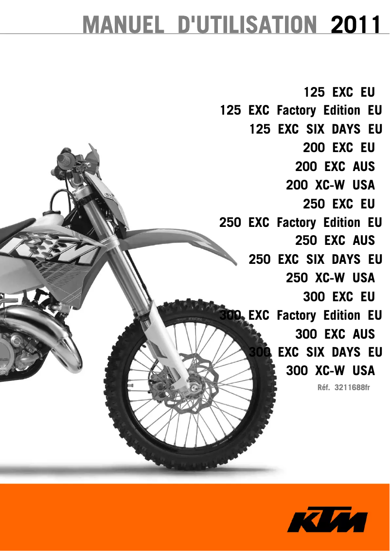Page 1 de la notice Manuel utilisateur KTM 200 EXC (2011)