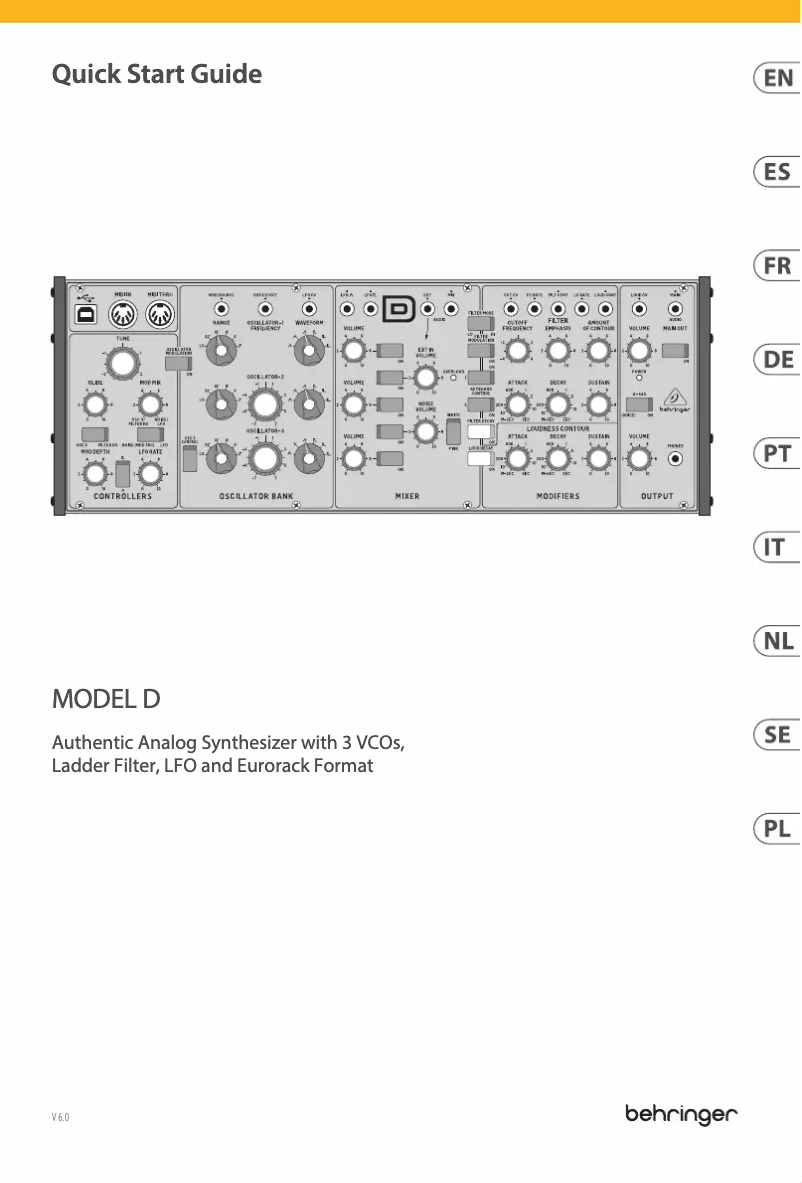 Page 1 de la notice Guide de démarrage rapide Behringer Model D