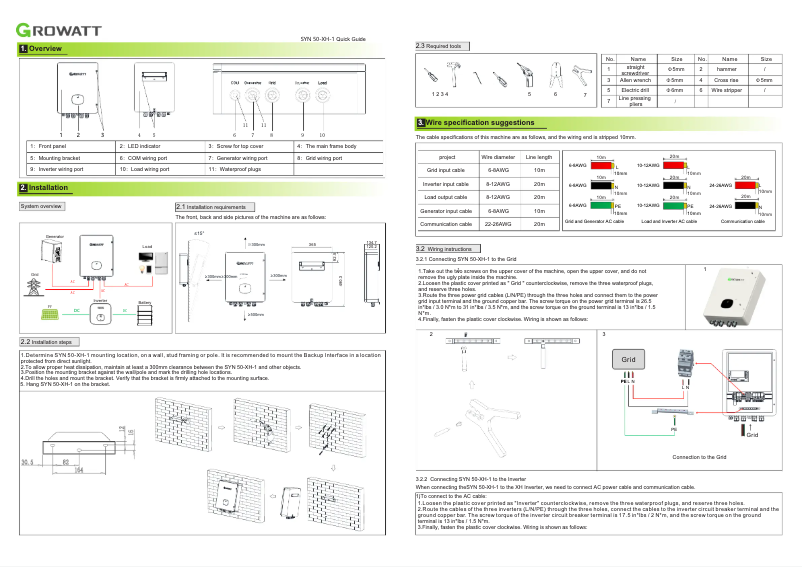 Page 1 de la notice Guide de démarrage rapide Growatt SYN 50-XH-1