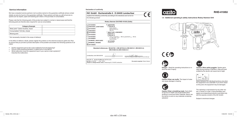 Page 1 de la notice Manuel utilisateur Ozito RHD-4100U