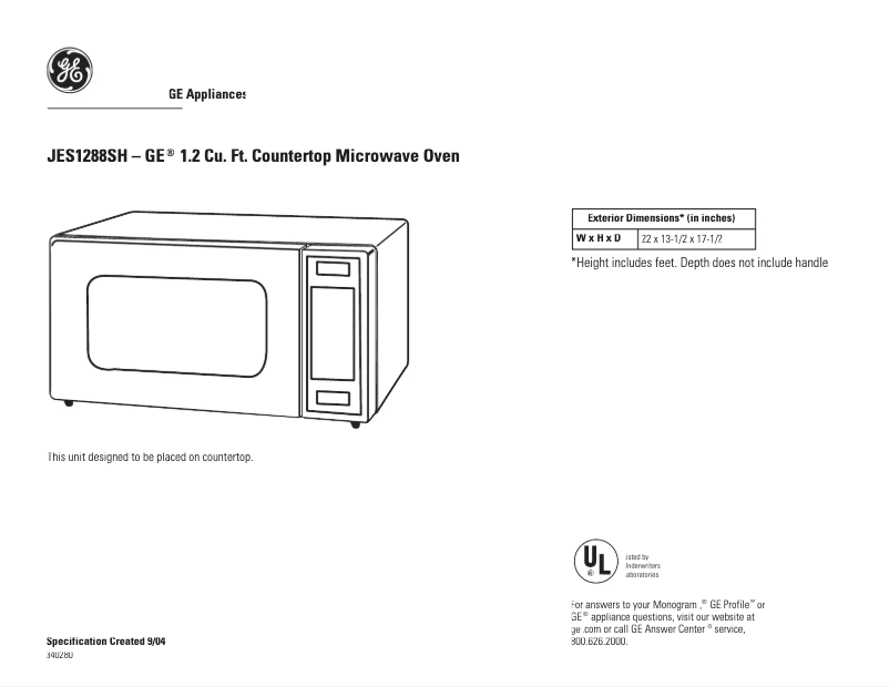 Page n°1 - Fiche technique GE JES1288SH