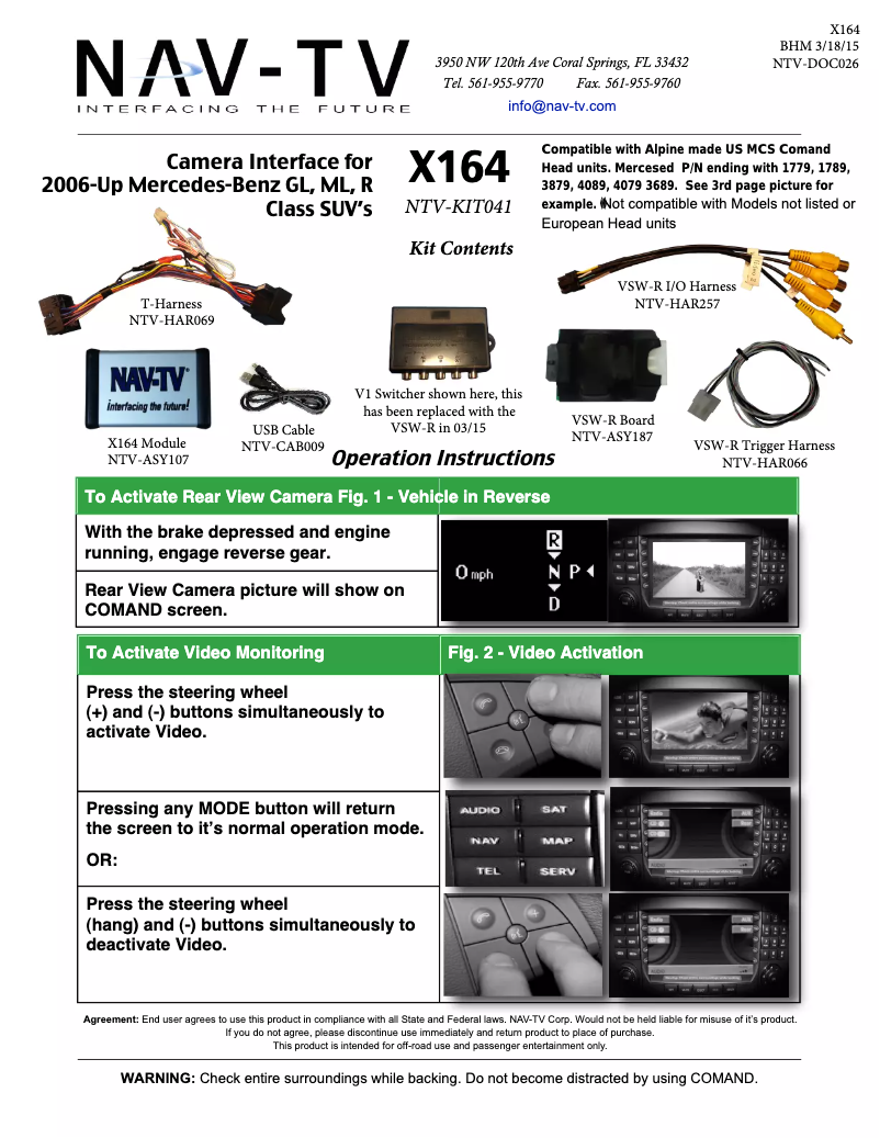 Page n°1 - Manuel utilisateur NAV-TV NVT-KIT041