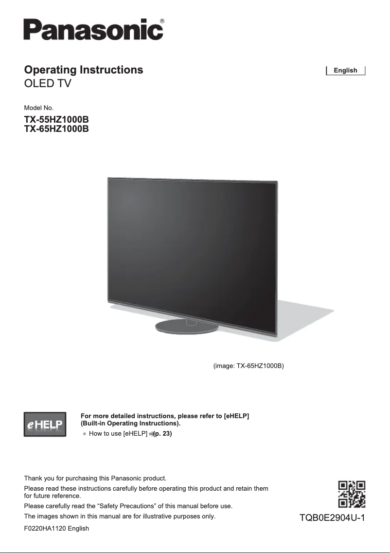 Page 1 of the manual Quick Start Guide Panasonic TX-55HZ1000B