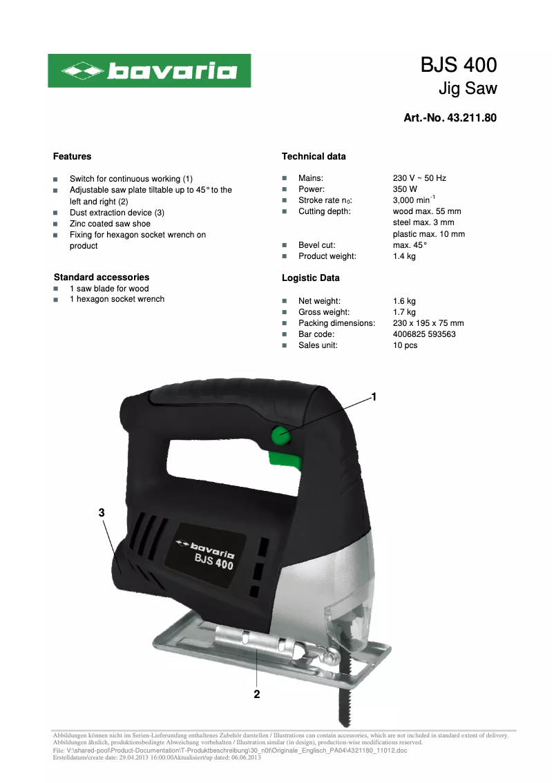 Page n°1 - Manuel utilisateur Bavaria BJS 400