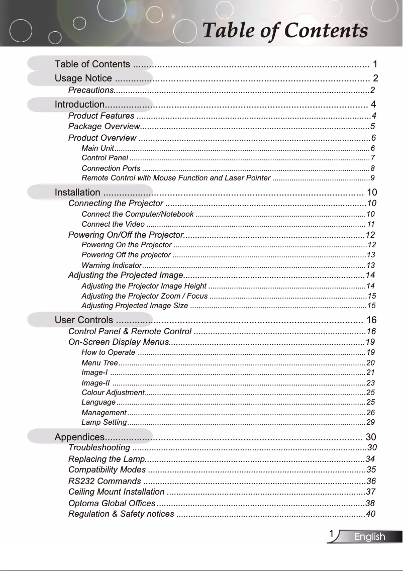 Page 1 de la notice Manuel utilisateur Optoma EP773
