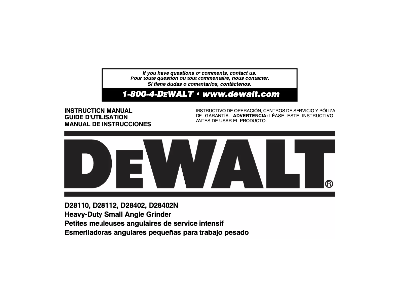 Page n°1 - Manuel utilisateur DeWalt D28110K