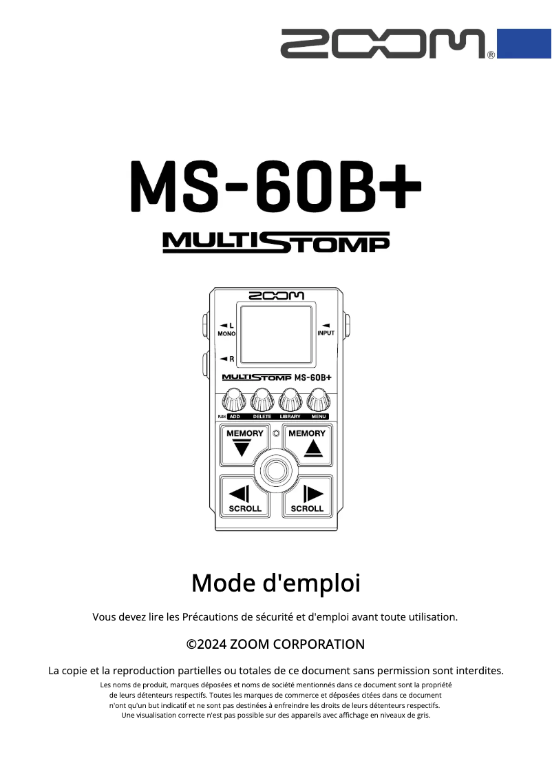 Image de la première page du manuel de l'appareil MultiStomp MS-60B