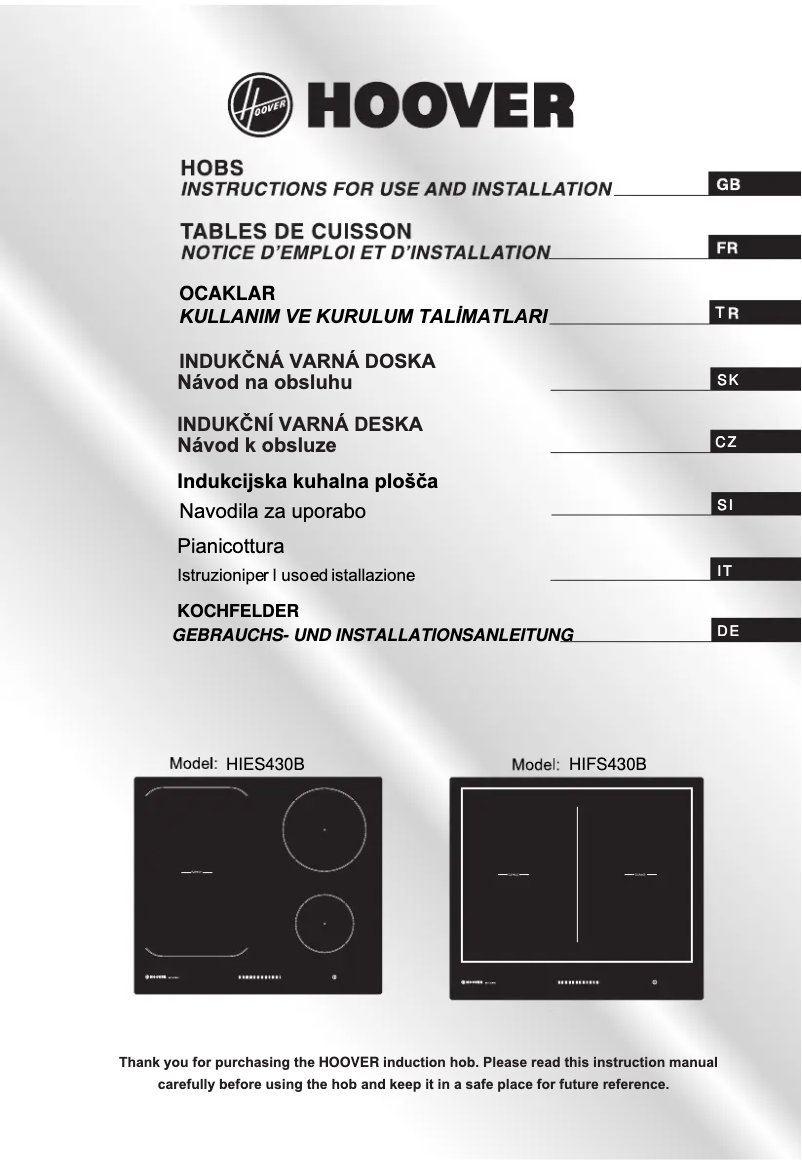 Page 1 de la notice Manuel utilisateur Hoover HIES430B
