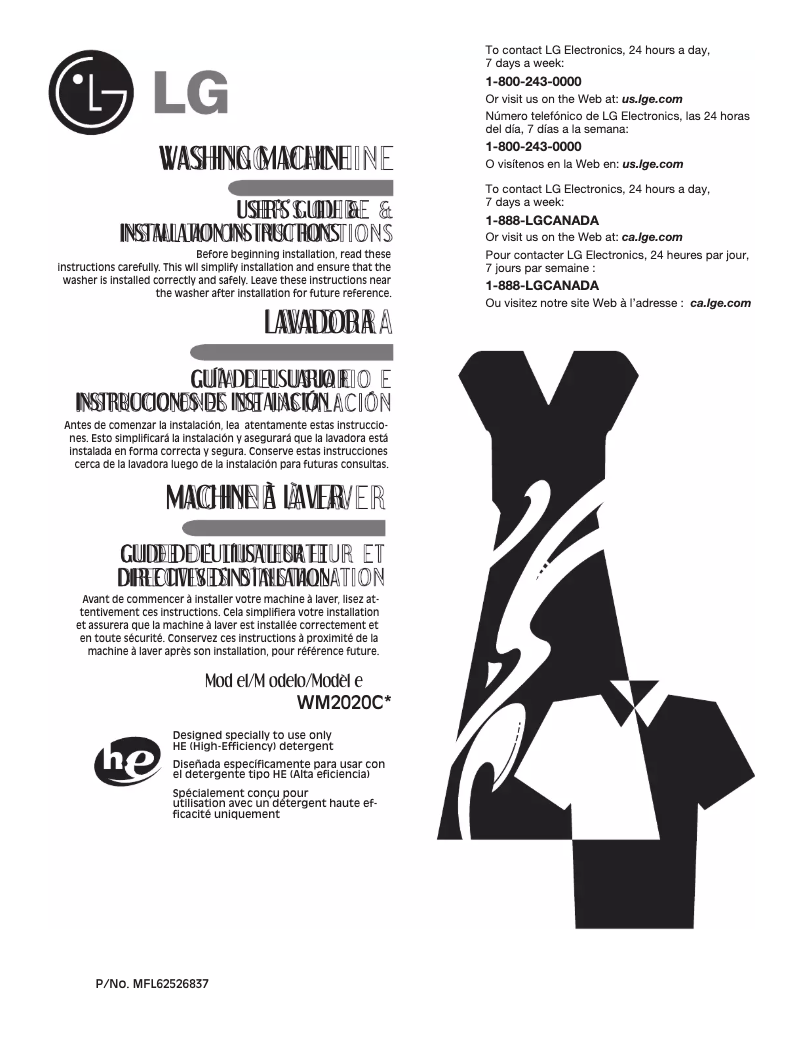 Page 1 de la notice Manuel utilisateur LG WM2020CW