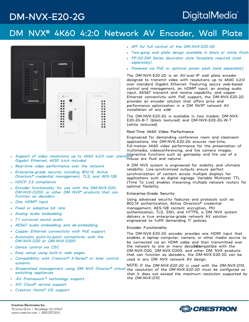 Image de la première page du manuel de l'appareil DM-NVX-E20-2G-W-T