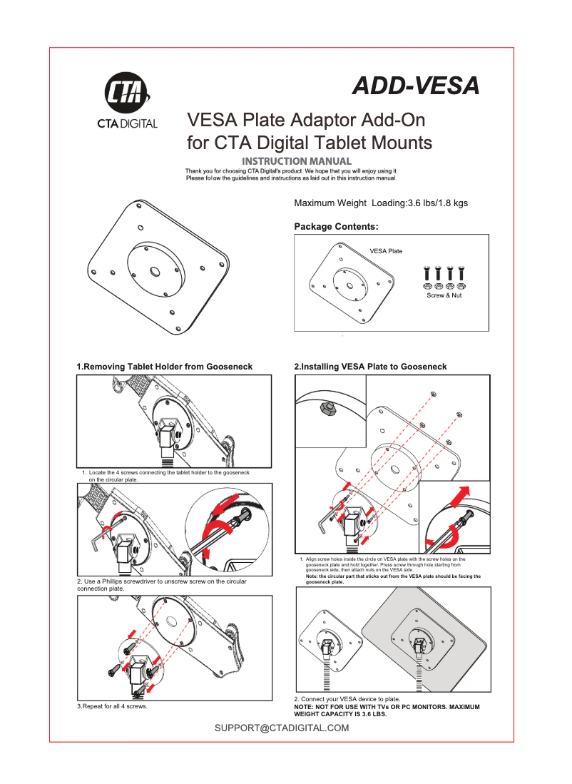 Page n°1 - Manuel utilisateur CTA Digital ADD-VESA
