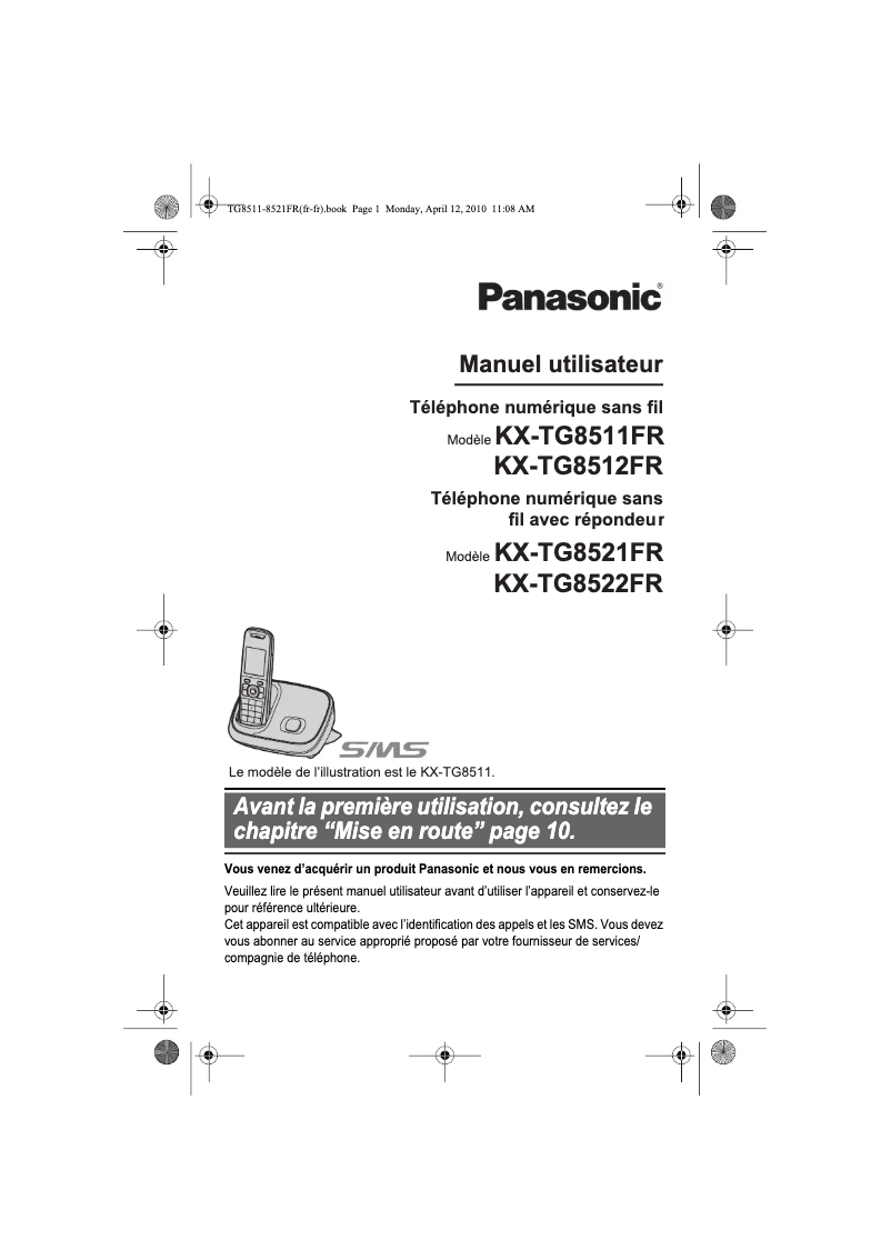Imagen de la primera página del manual del dispositivo KX-TG8521FR