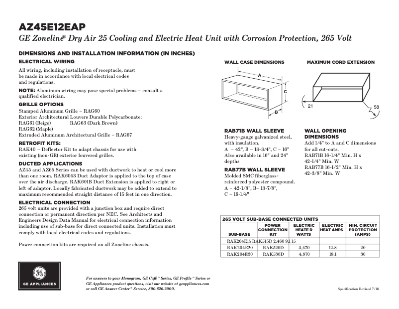 Página 1 del manual Ficha técnica GE AZ45E12EAP