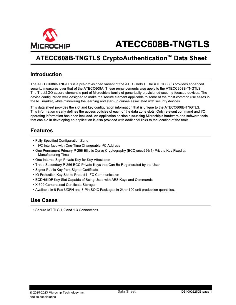 Imagen de la primera página del manual del dispositivo ATECC608B-TNGTLS