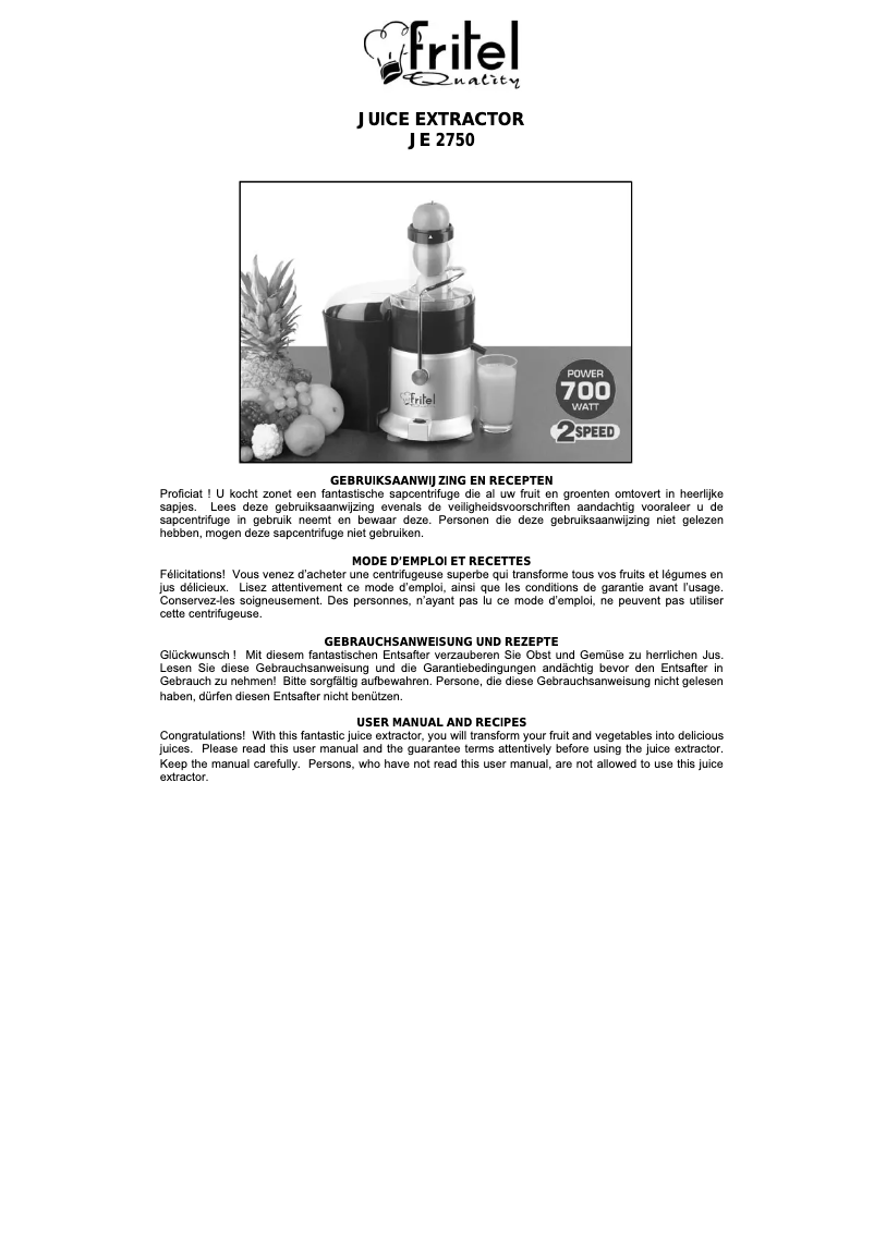 Page 1 de la notice Manuel utilisateur Fritel JE 2750