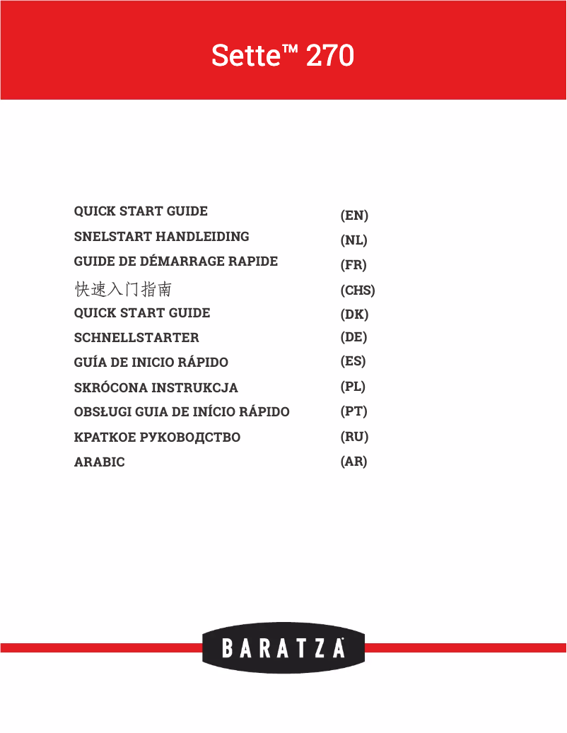 Page 1 de la notice Guide de démarrage rapide Baratza Sette 270