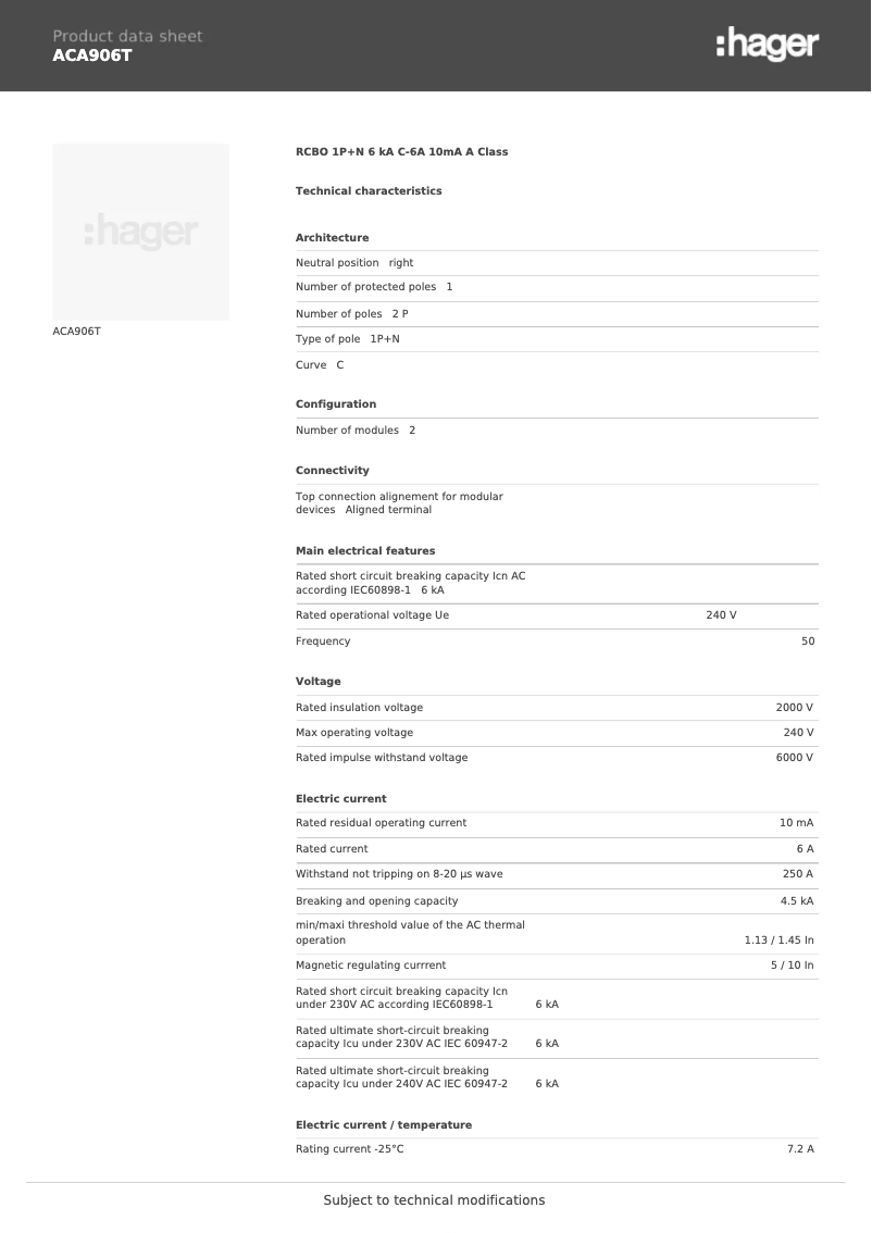 Image de la première page du manuel de l'appareil ACA906T