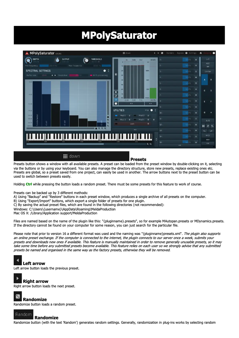 Page n°1 - Manuel utilisateur MeldaProduction MPolySaturator