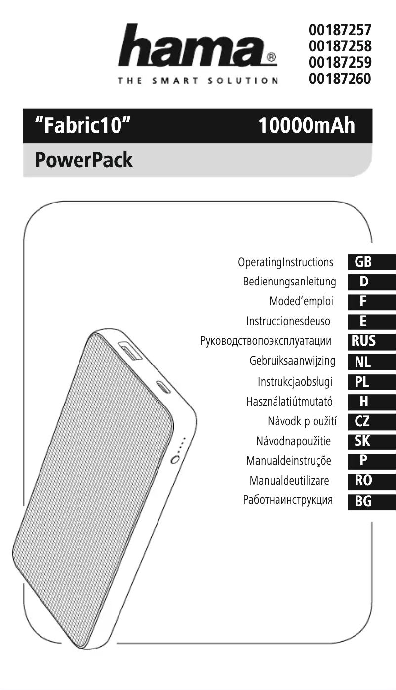 Page n°1 - Manuel utilisateur Hama Fabric 10 00187260