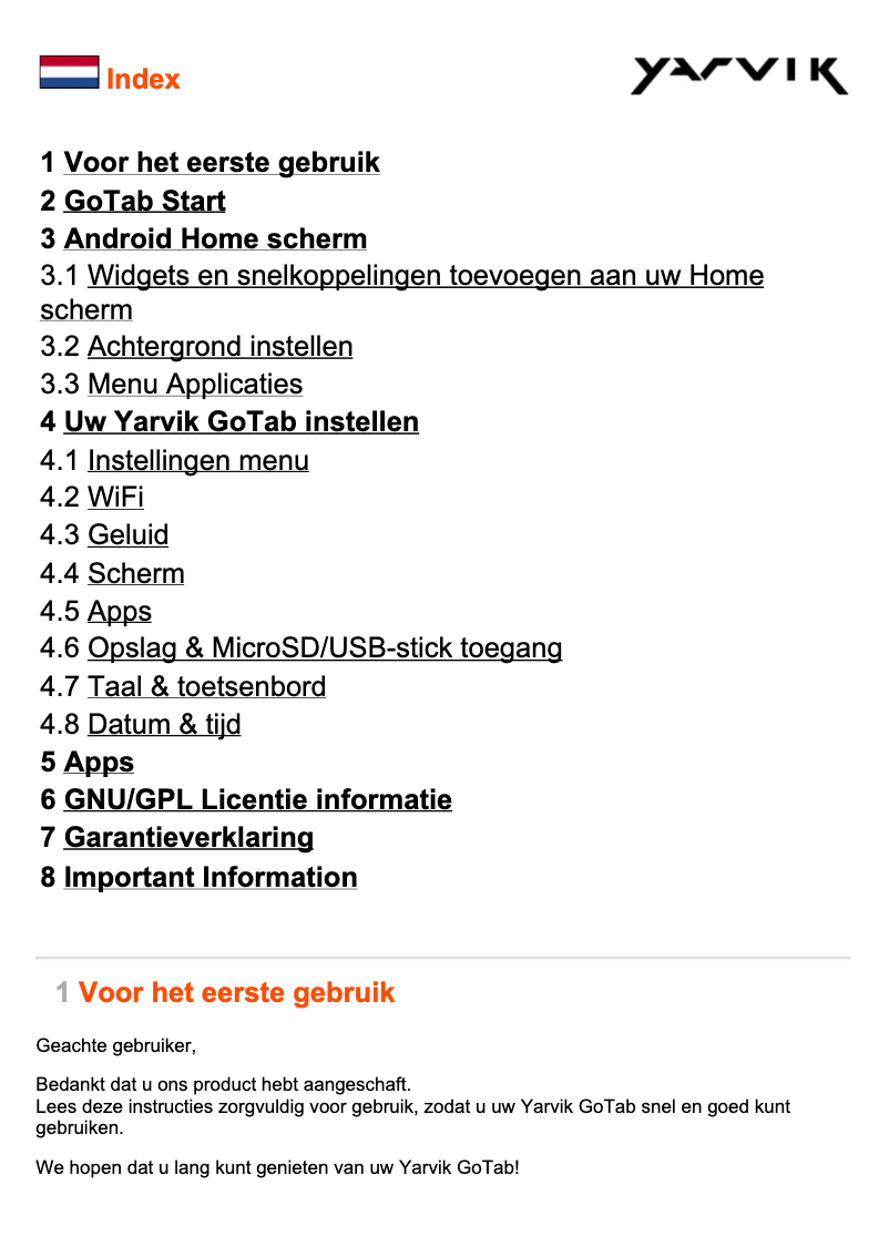 Page 1 de la notice Manuel utilisateur Yarvik Luna TAB474EUK