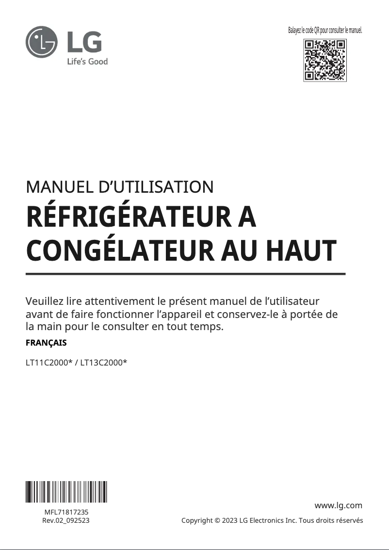 Page 1 de la notice Manuel utilisateur LG LT13C2000V