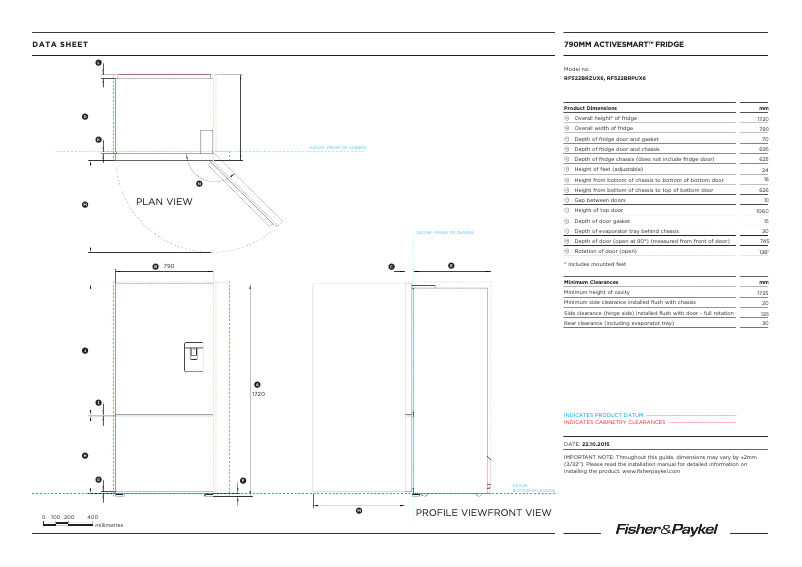 Page n°1 - Fiche technique Fisher & Paykel RF522BRPUX7