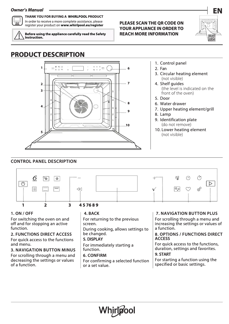 Page 1 de la notice Manuel utilisateur Whirlpool AKZ9S 8271 IX