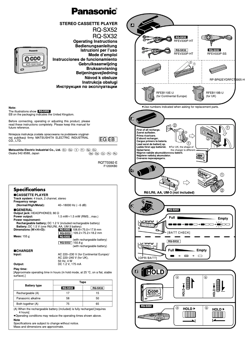 Page 1 de la notice Manuel utilisateur Panasonic RQ-SX52