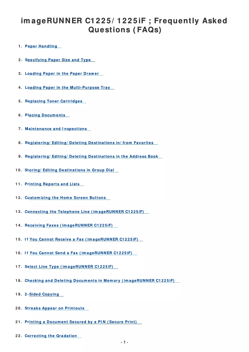 Page 1 de la notice FAQ Canon imageRUNNER C1225