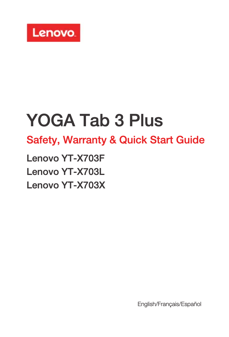 Page n°1 - Manuel utilisateur Lenovo YOGA Tab 3 Plus