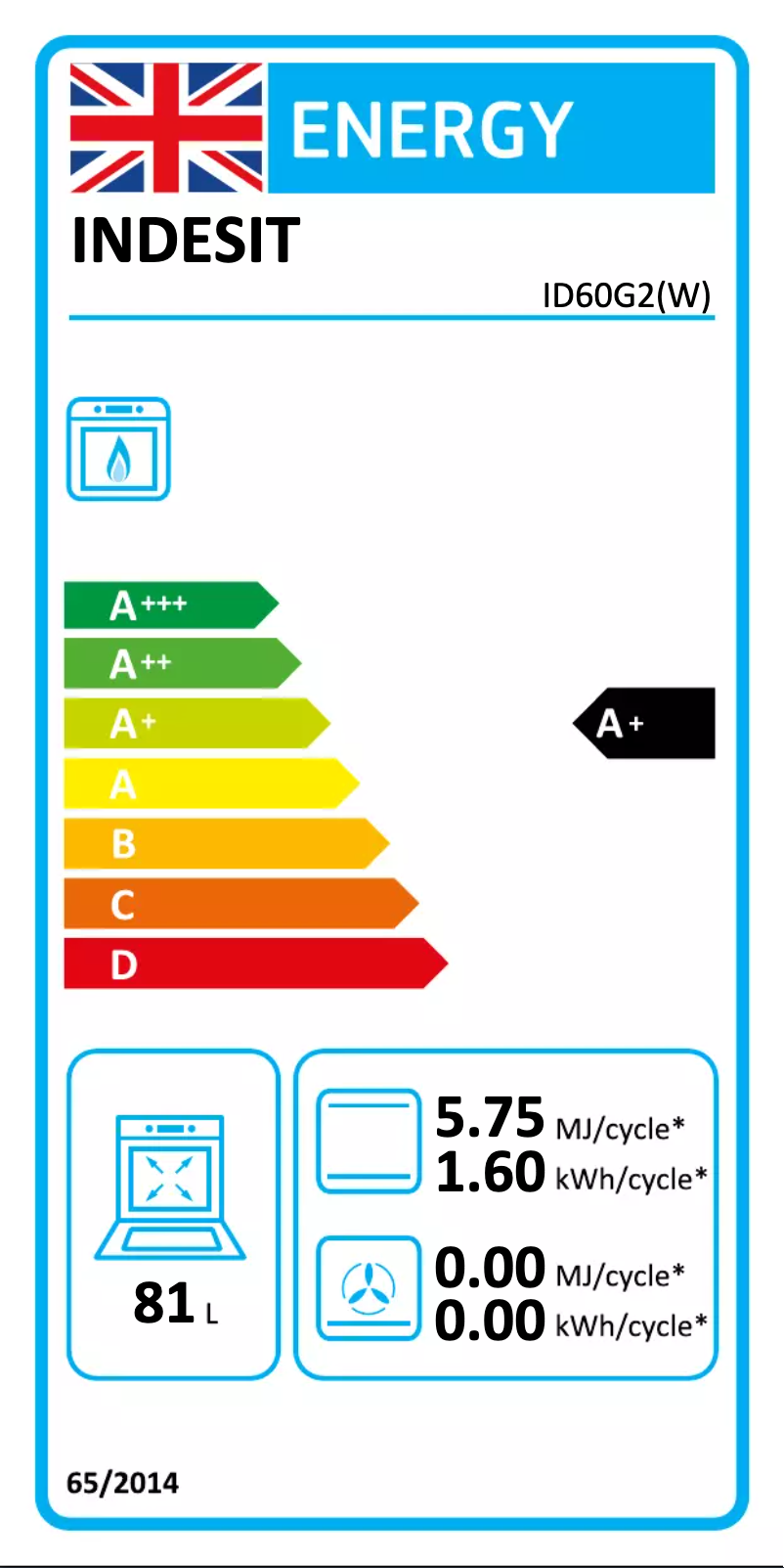 Page n°1 - Label énergétique Indesit ID60G2(W)