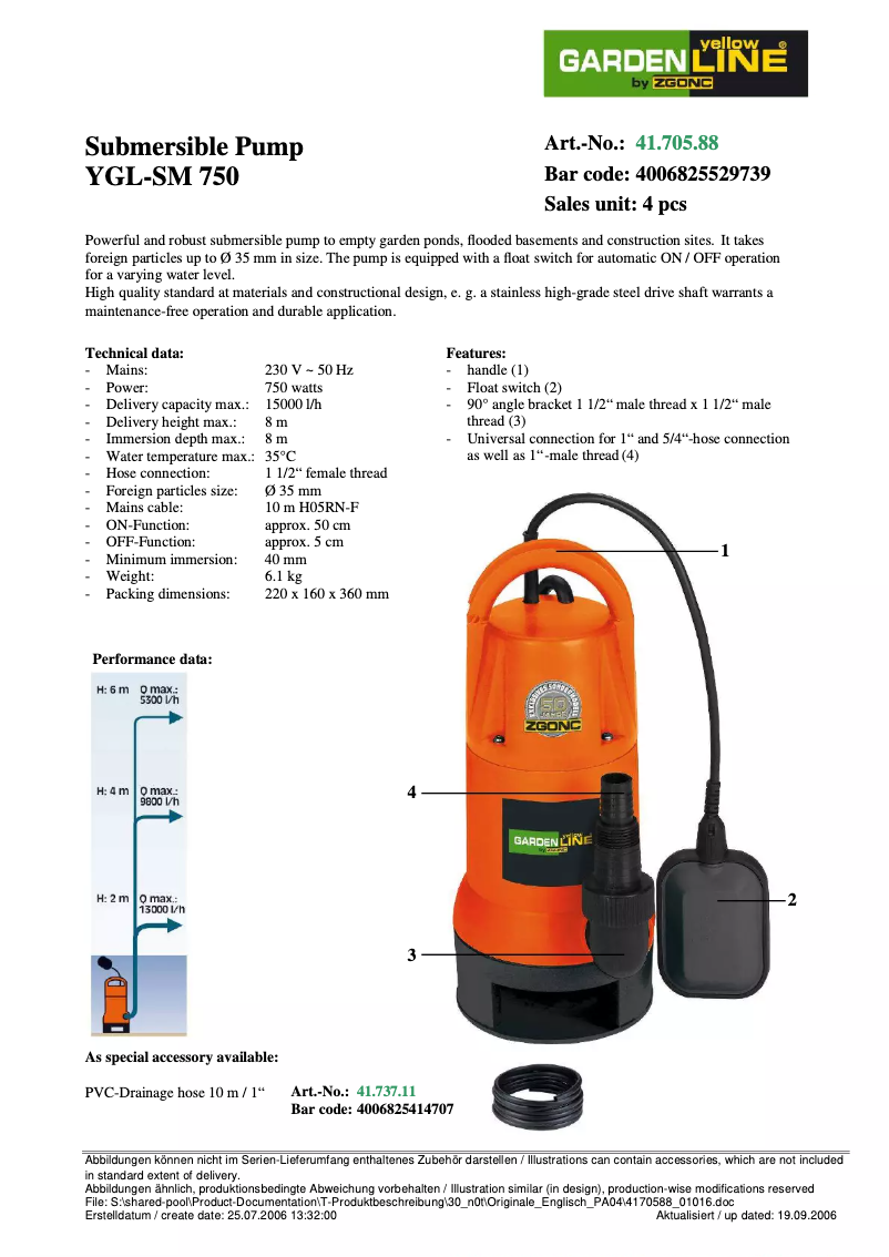 Page n°1 - Manuel utilisateur Yellow Garden Line YGL-SM 750