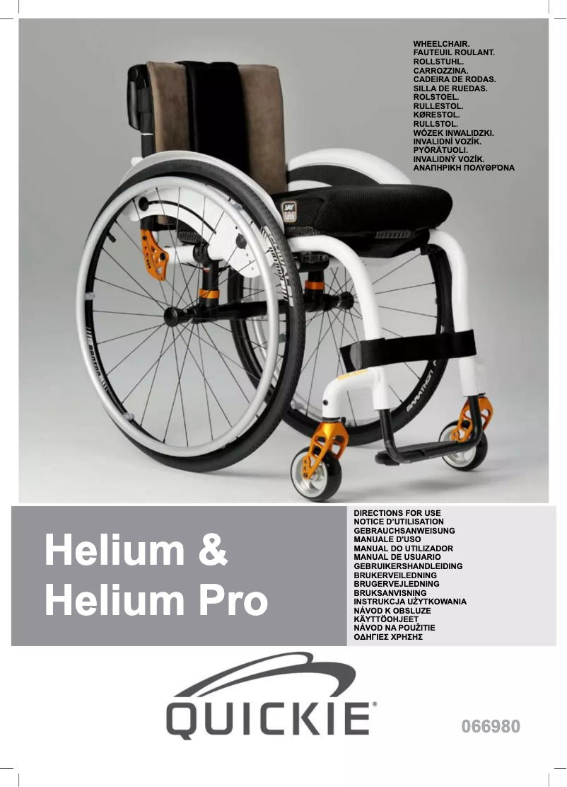 Page 1 of the manual User Manual Sunrise Medical Helium Pro