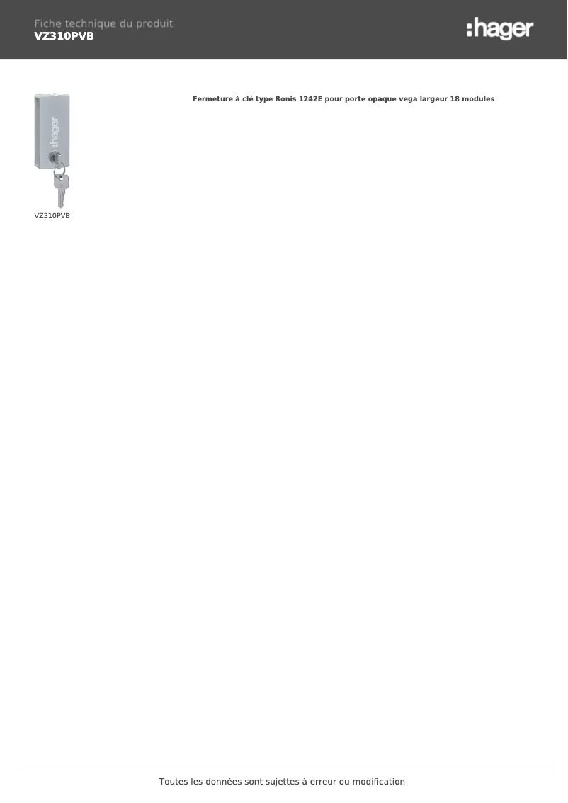 Page n°1 - Fiche technique Hager VZ310PVB