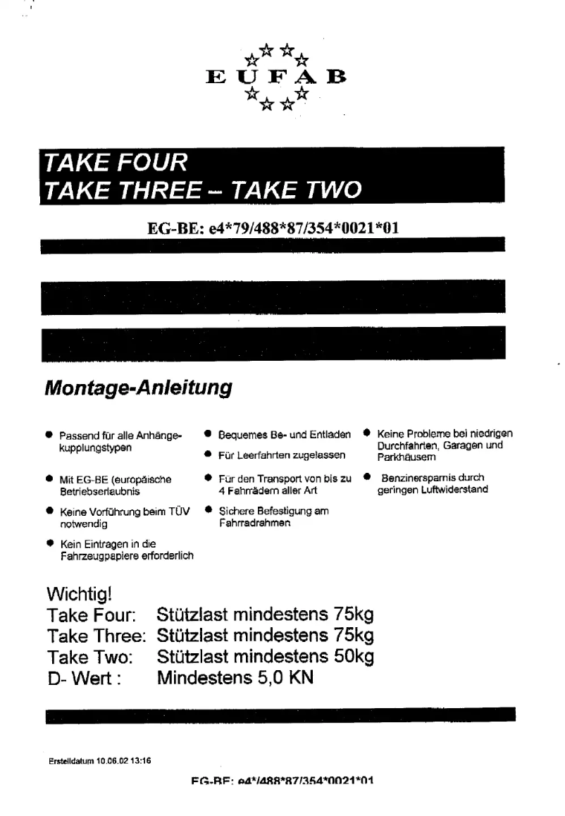 Page n°1 - Manuel utilisateur Eufab Take Two