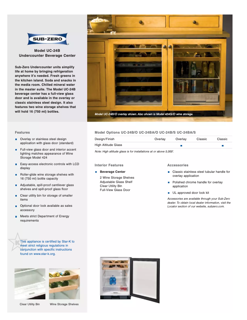 Page 1 de la notice Fiche technique Sub-Zero UC-24BG/O-RH
