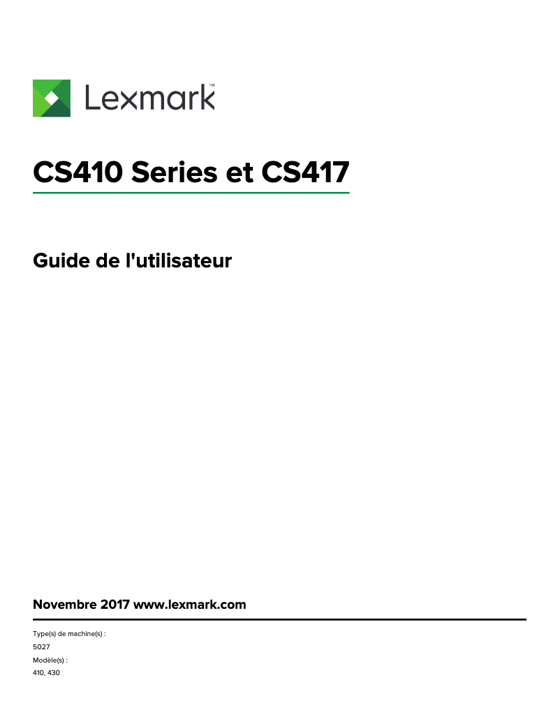 Page 1 de la notice Manuel utilisateur Lexmark CS410
