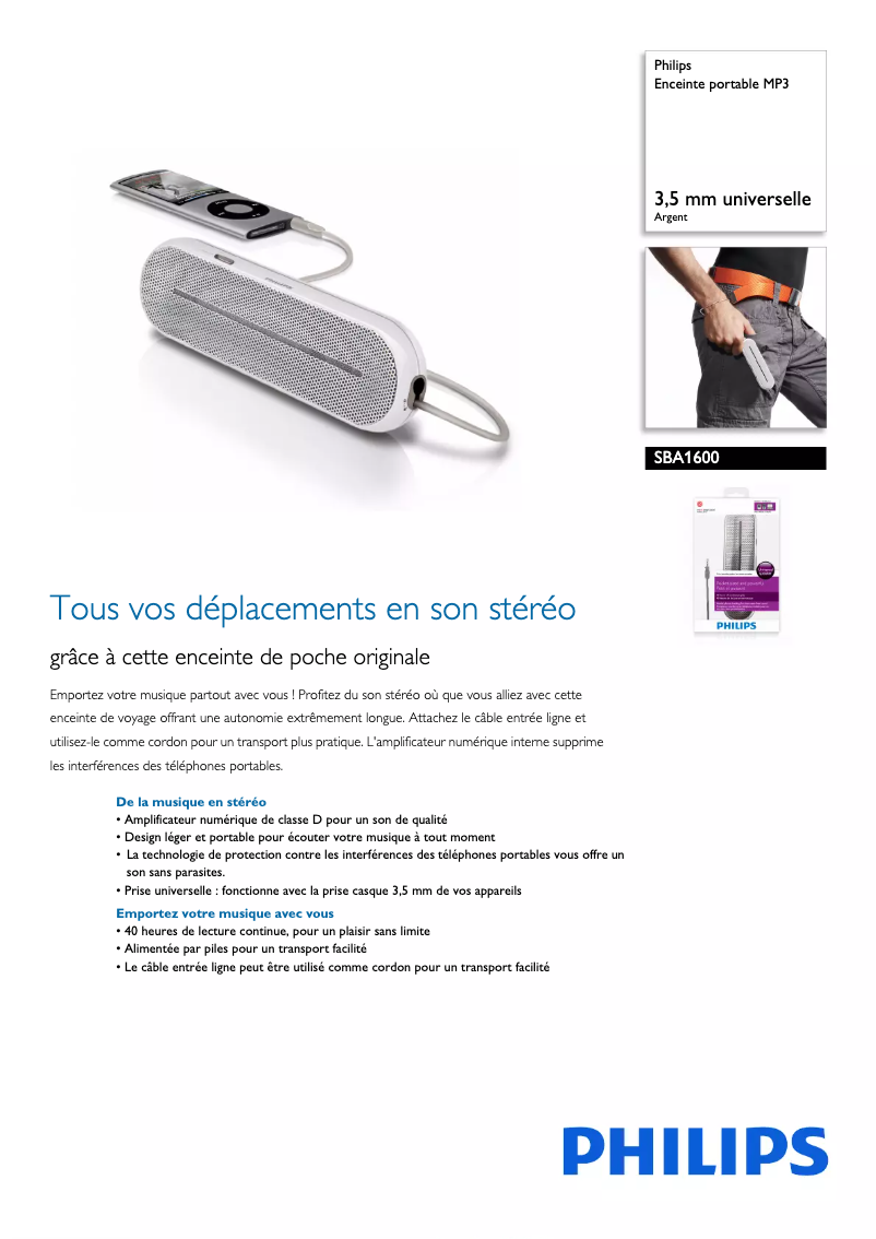 Page 1 of the manual Technical Sheet Philips SBA1600