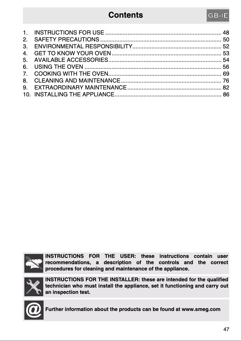 Page 1 de la notice Manuel utilisateur Smeg SC0485X-8