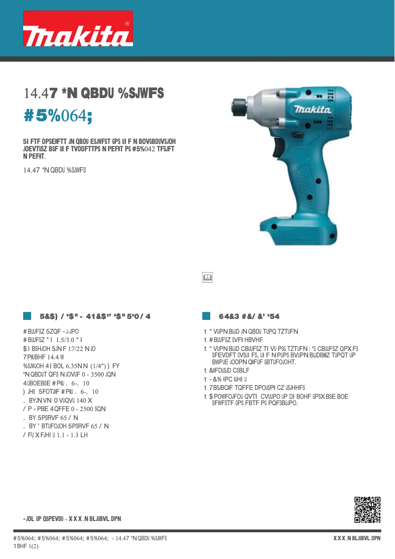 Page 1 de la notice Fiche technique Makita BTD064Z