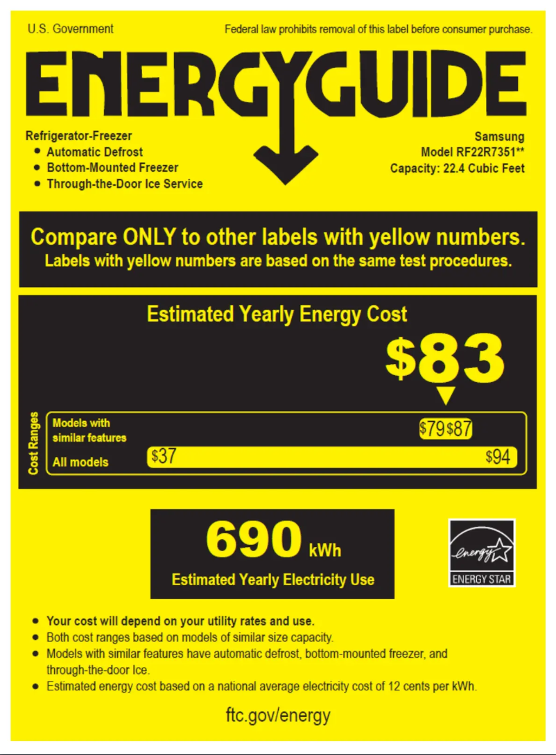 Page 1 de la notice Label énergétique Samsung RF22R7351SG